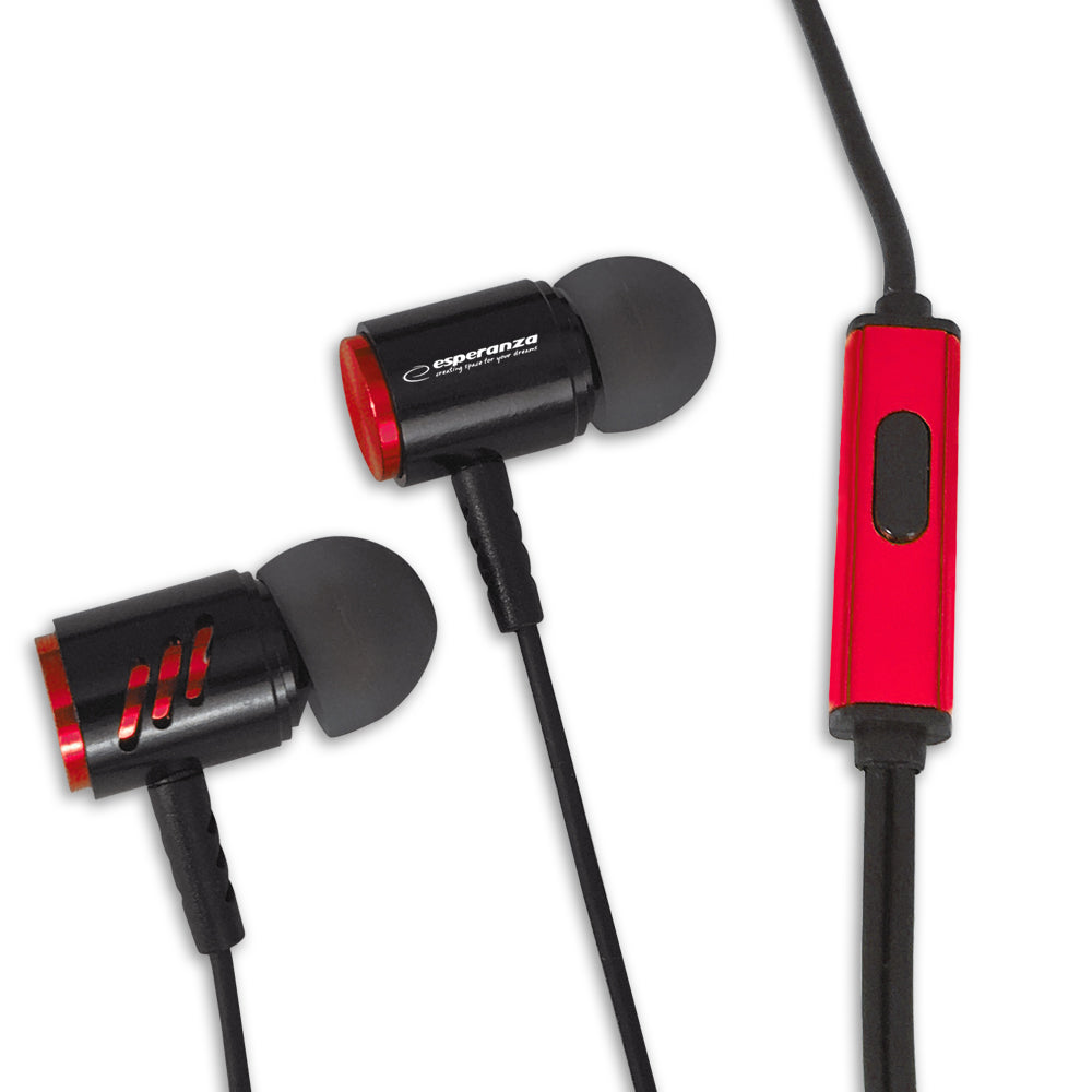 Esperanza EH207KR Esperanza Metal In-Ear Headphones with Microphone, EH207, Black and Red – image 2