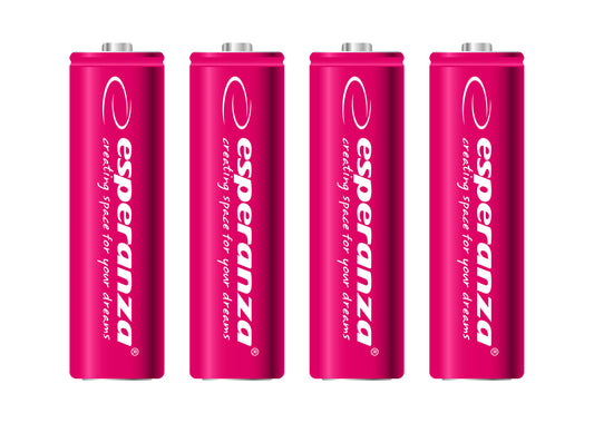 Esperanza EZA104R Ni-MH AA Rechargeable Batteries, 2000 mAh, 4-Pack, Red, Esperanza
