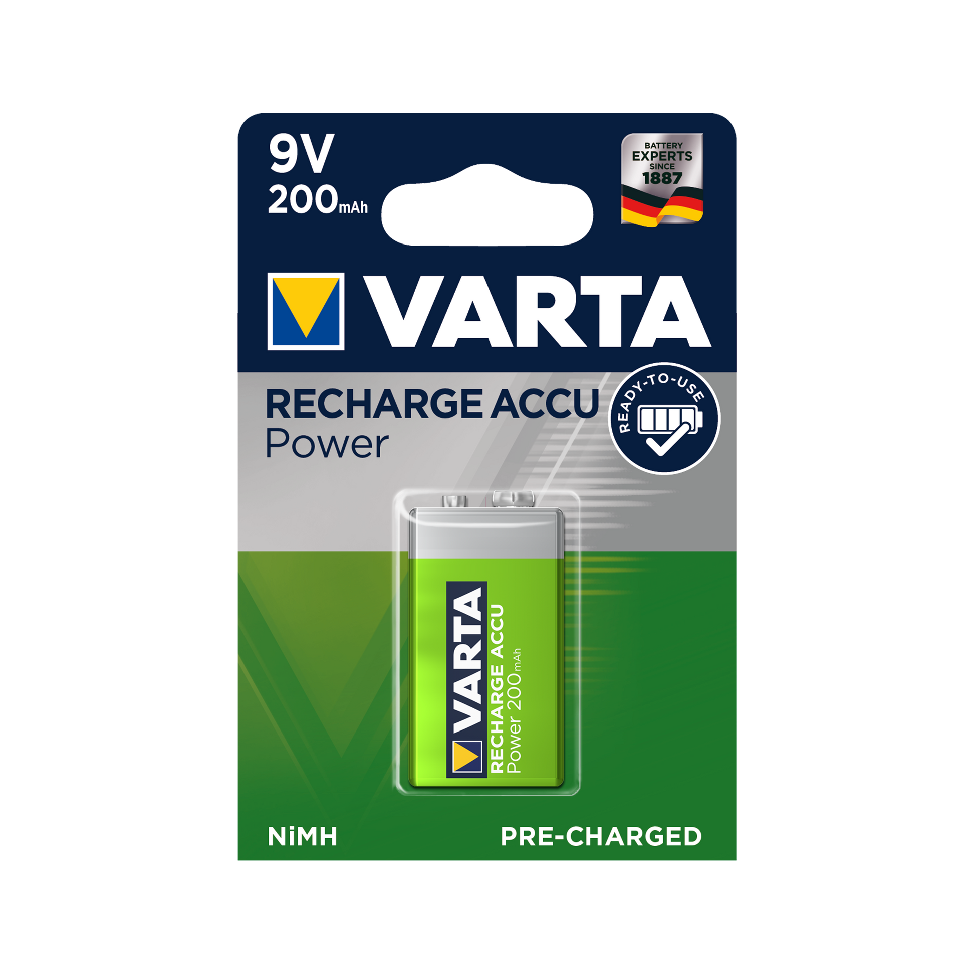 Varta Rechargeable batteries: 9V (6F22), AA (R6) – Varta 9V 200mAh Battery