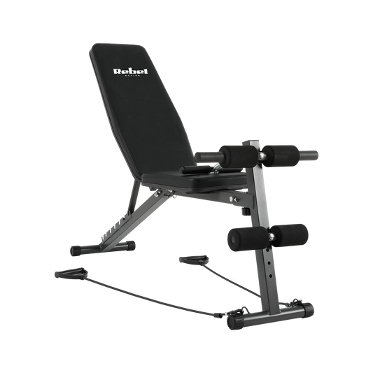 Rebel Inclined training bench with leg locks and rubber bands, REBEL ACTIVE