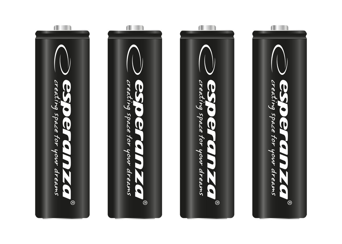Esperanza EZA106 Esperanza Ni-MH AA Rechargeable Batteries, High-Capacity 2600mAh, 4-Pack, Black