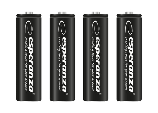 Esperanza EZA106 Esperanza Ni-MH AA Rechargeable Batteries, High-Capacity 2600mAh, 4-Pack, Black