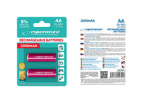 Esperanza EZA103R Esperanza Ni-MH AA Rechargeable Batteries, 2000 mAh, 2-Pack, Red – image 2