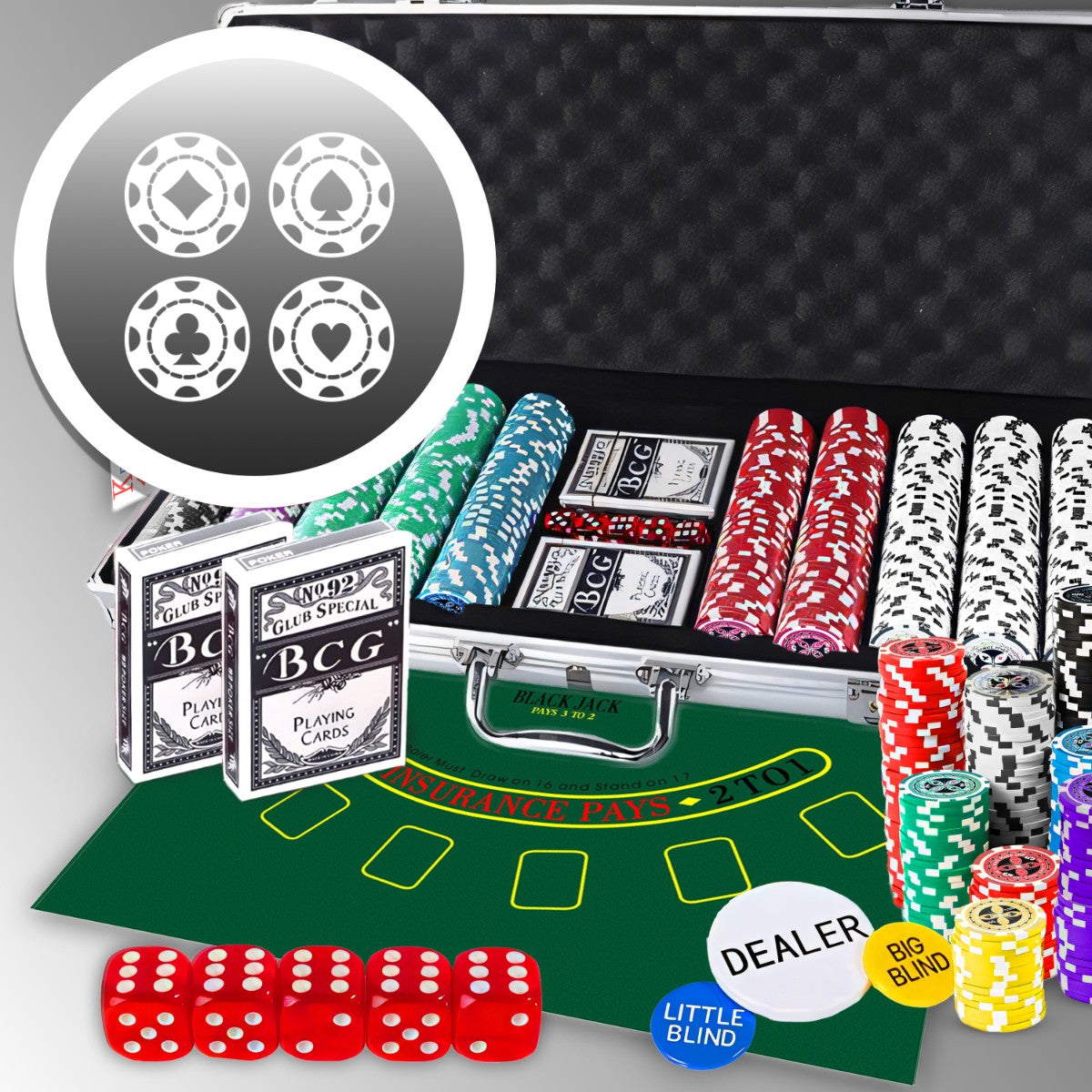 RTO 500-Chip Poker Set with Case, Texas Hold'em Cards, Dice, and Poker Chips - Large - dr294 – image 2