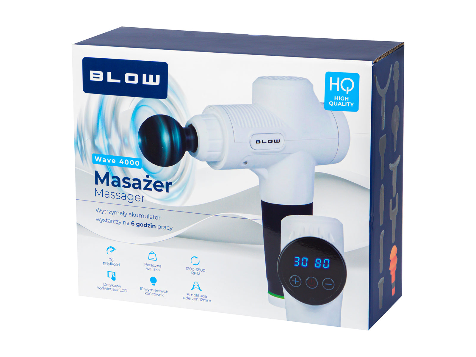 Blow 44-357# Blow Wave 4000 Massage Gun, White + 10 Attachments + Carrying Case – image 8