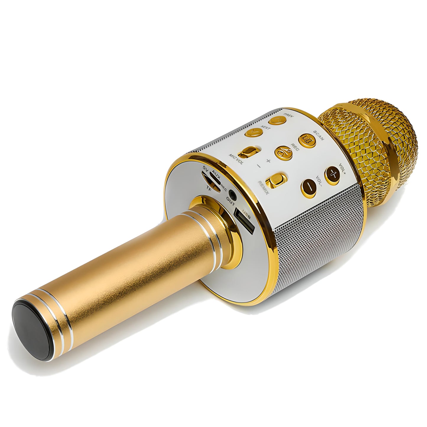 RTO Wireless Bluetooth Karaoke Microphone with Speaker, 2 złoty, model e114 – image 2