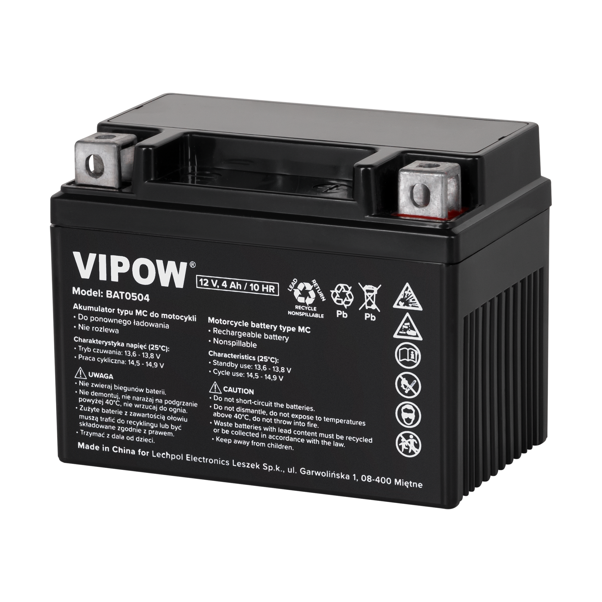 Vipow Gel batteries – VIPOW MC-type battery for motorcycles, 12V, 4Ah
