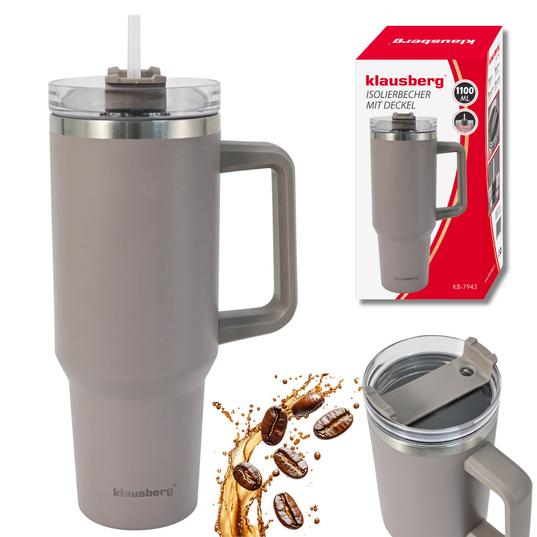 Klausberg Insulated mug with straw, gray, 1100 ml, stainless steel, Klausberg, KB-7943 – image 4
