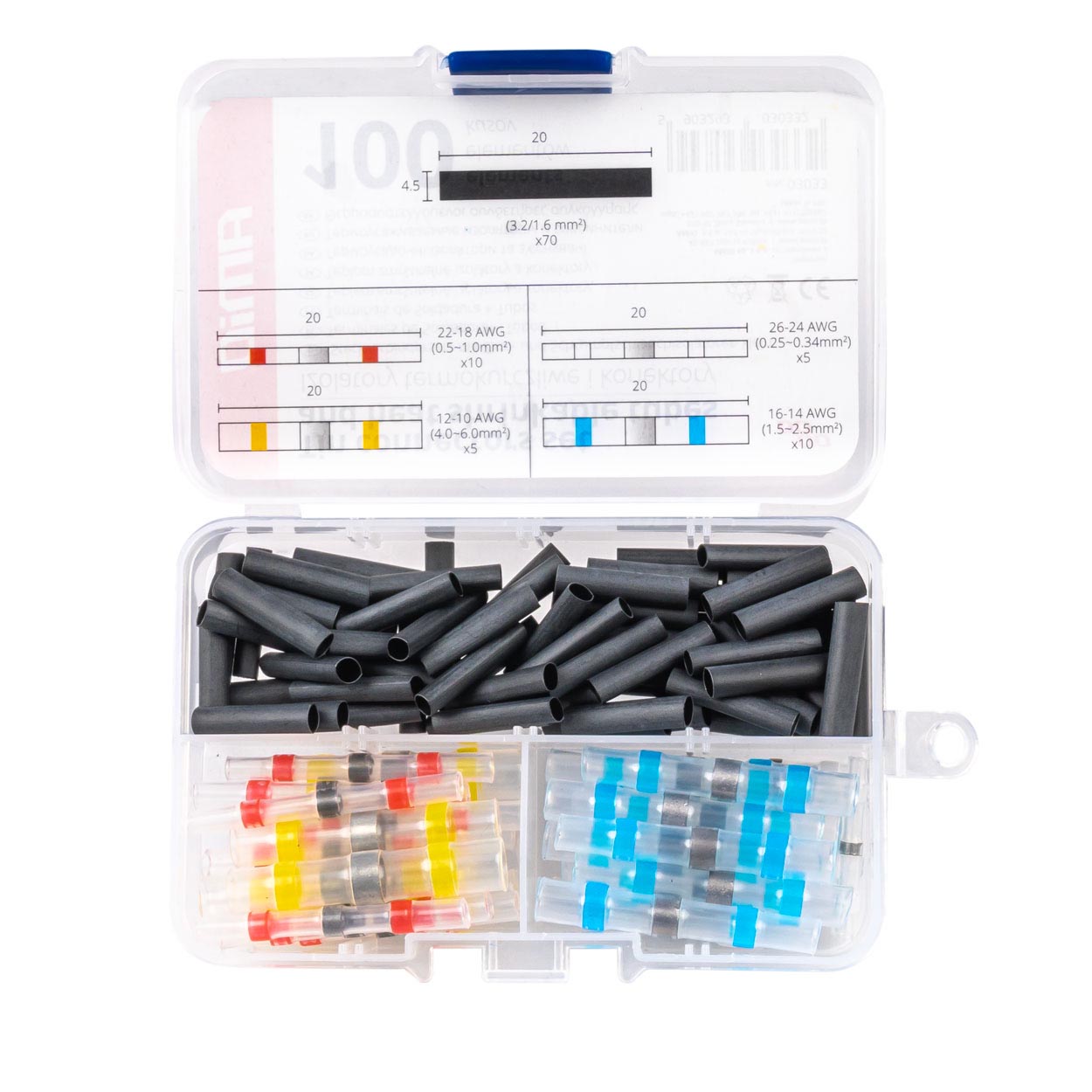 AMiO Connectors with tin-plated terminals and heat-shrink tubing, 100 pcs. amio-03033