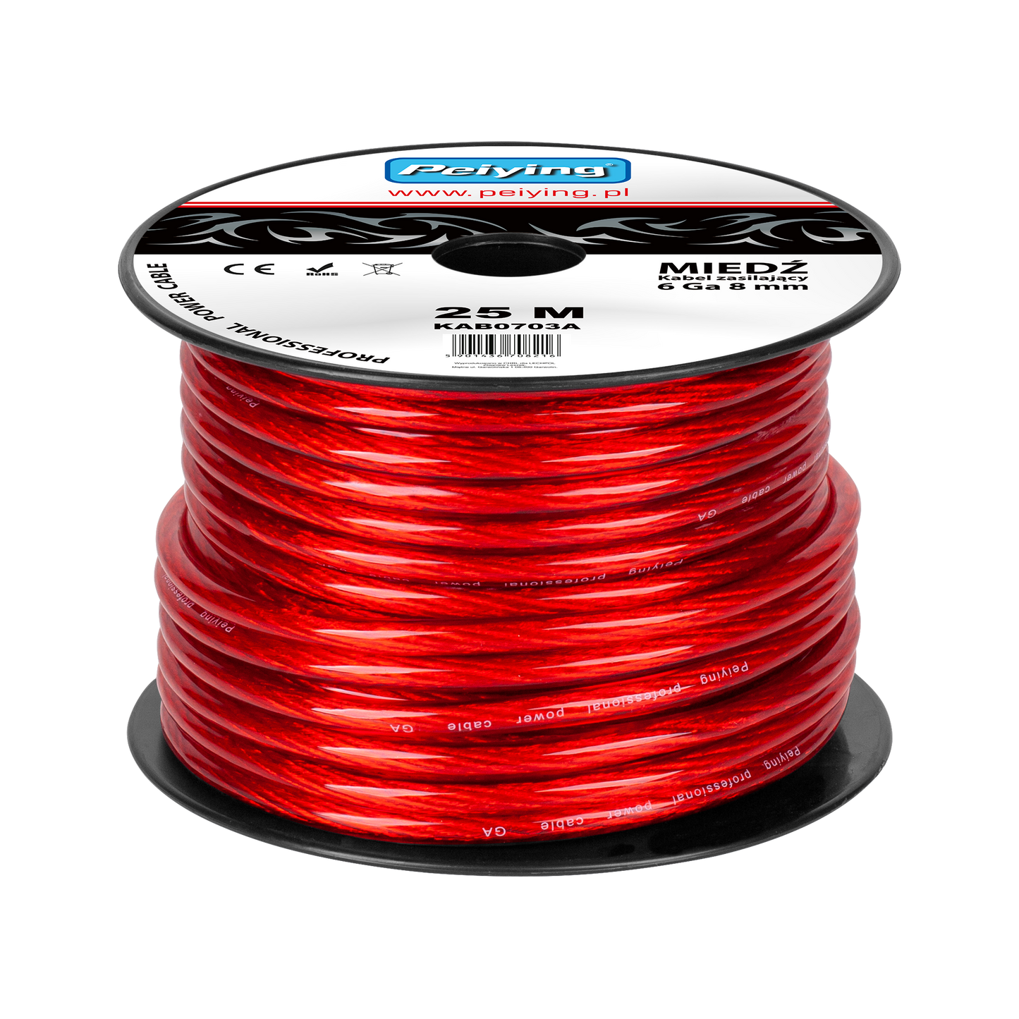 Cabletech Power and Ground – 6Ga OD 8mm CU Car Cable, 25m