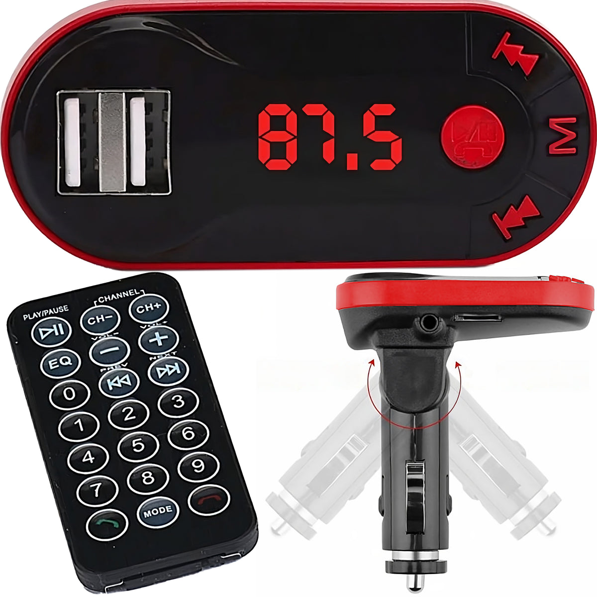 RTO FM transmitter, Bluetooth, MP3 player, charger, 2xUSB, SD card slot, LCD screen