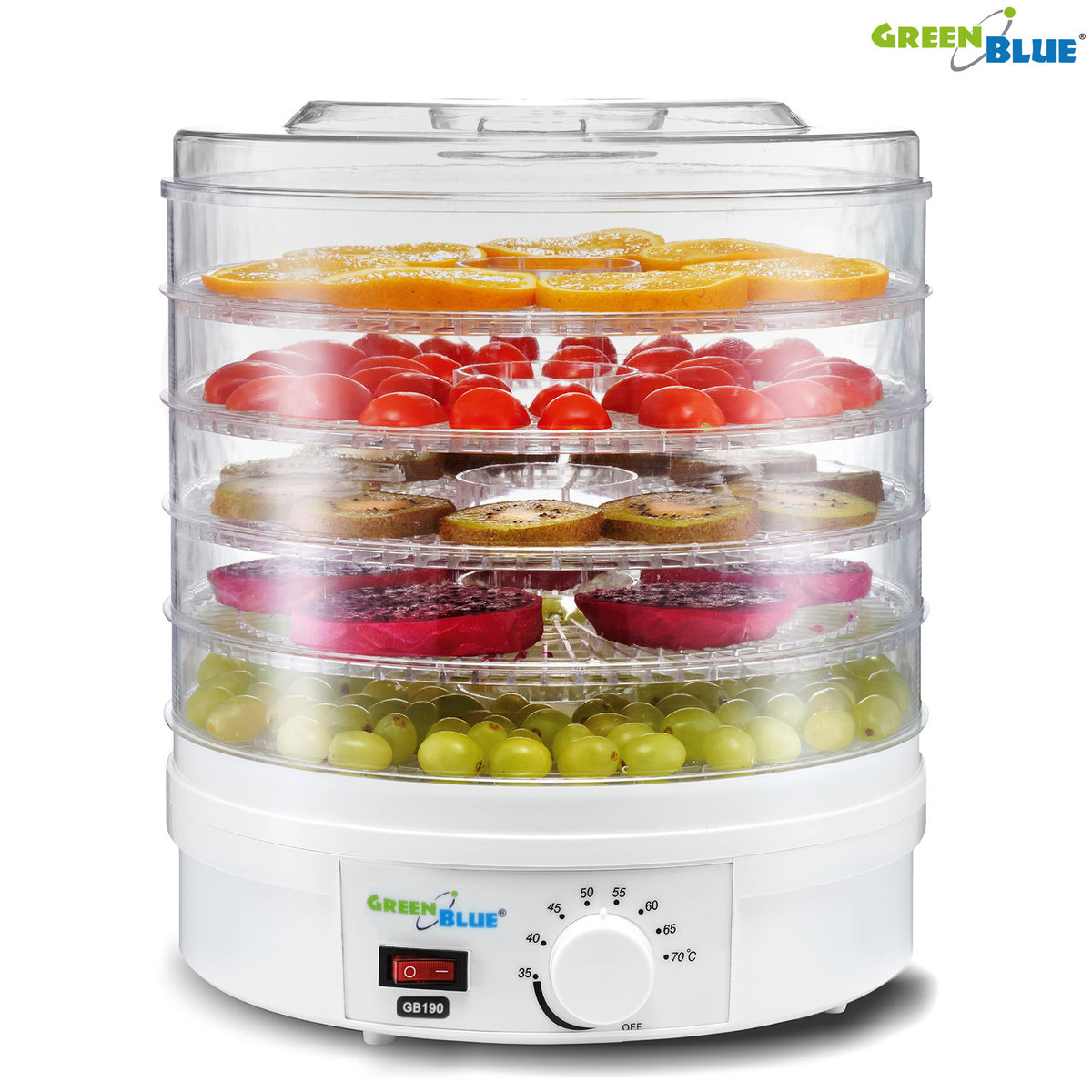 GreenBlue GreenBlue Mushroom, Vegetable, and Fruit Dehydrator, 250W - very quiet, tall tray (3.5 cm), 32 cm wide, GB190
