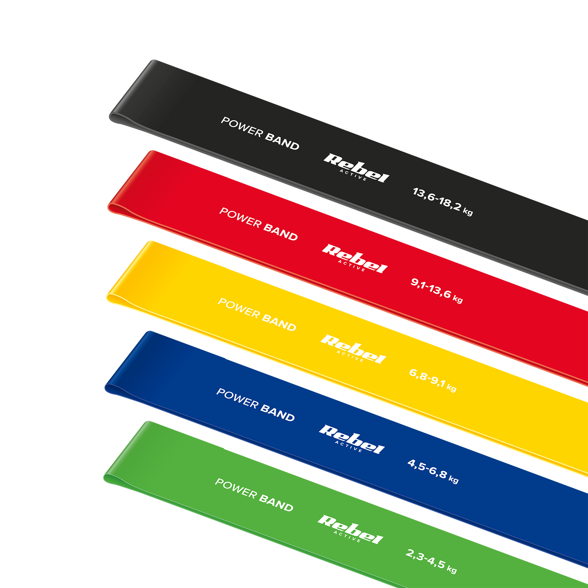 Rebel TPE Exercise Band Set - Mini Band L, 2.3–18.2 kg, 5 bands, assorted colors, REBEL ACTIVE – image 2