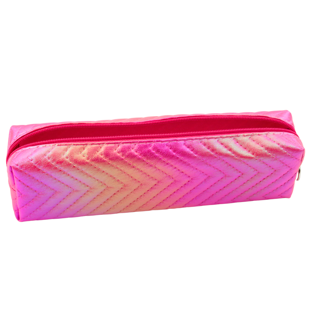 LEAN Pencil cases (empty – Girls' Metallic Shiny Herringbone Pink Pencil Case – image 2