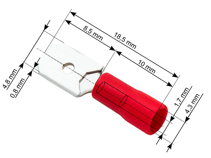 Blow Connectors – 43-031# Insulated flat male connector, 4.8/0.8, red, 100 pcs.