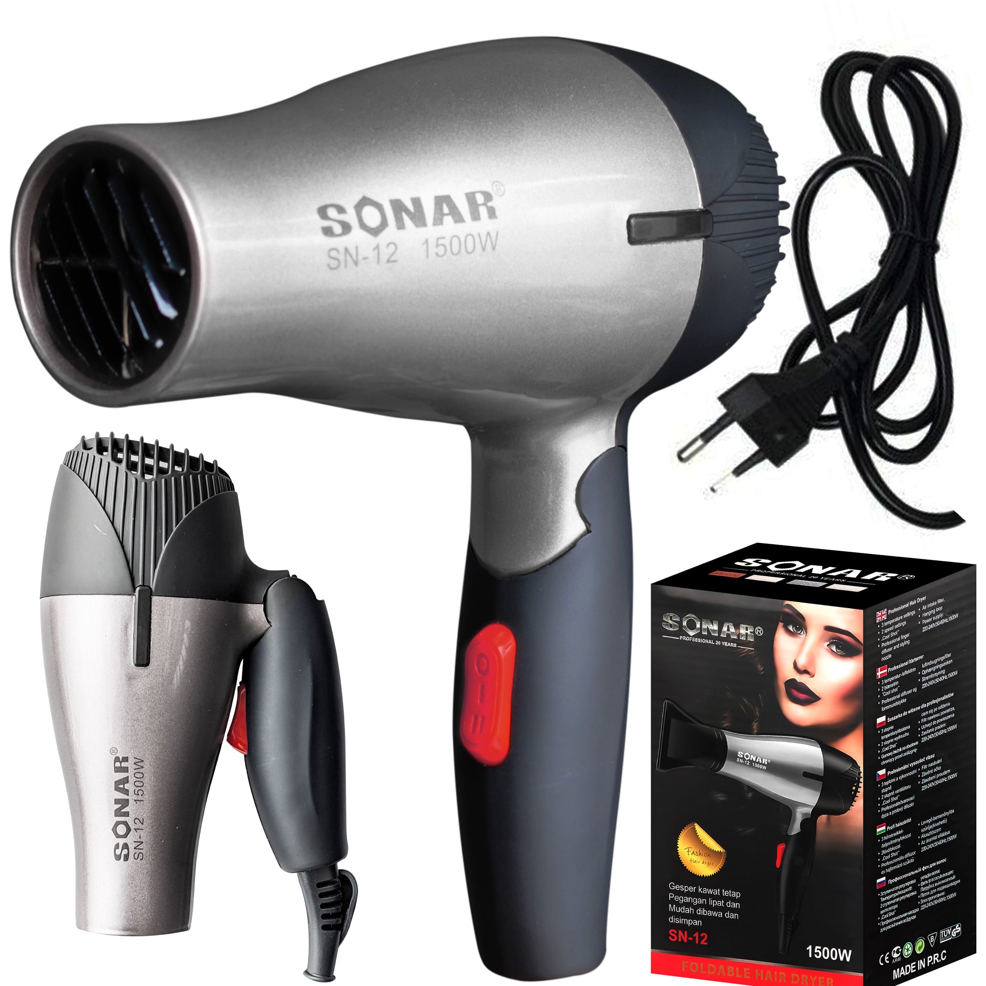 RTO Folding Travel Hair Dryer with Concentrator, 1500 W, High-Powered -u159-1