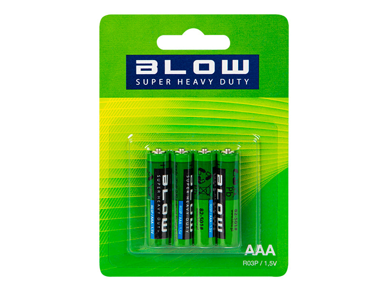 Blow 82-503# Blow Super Heavy Duty AAA R03P Batteries, Blister Pack, 4-Pack
