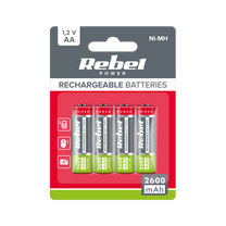 Rebel REBEL AA Rechargeable Batteries, 2600 mAh, Ni-MH, 1.2V, 4 per pack, R6