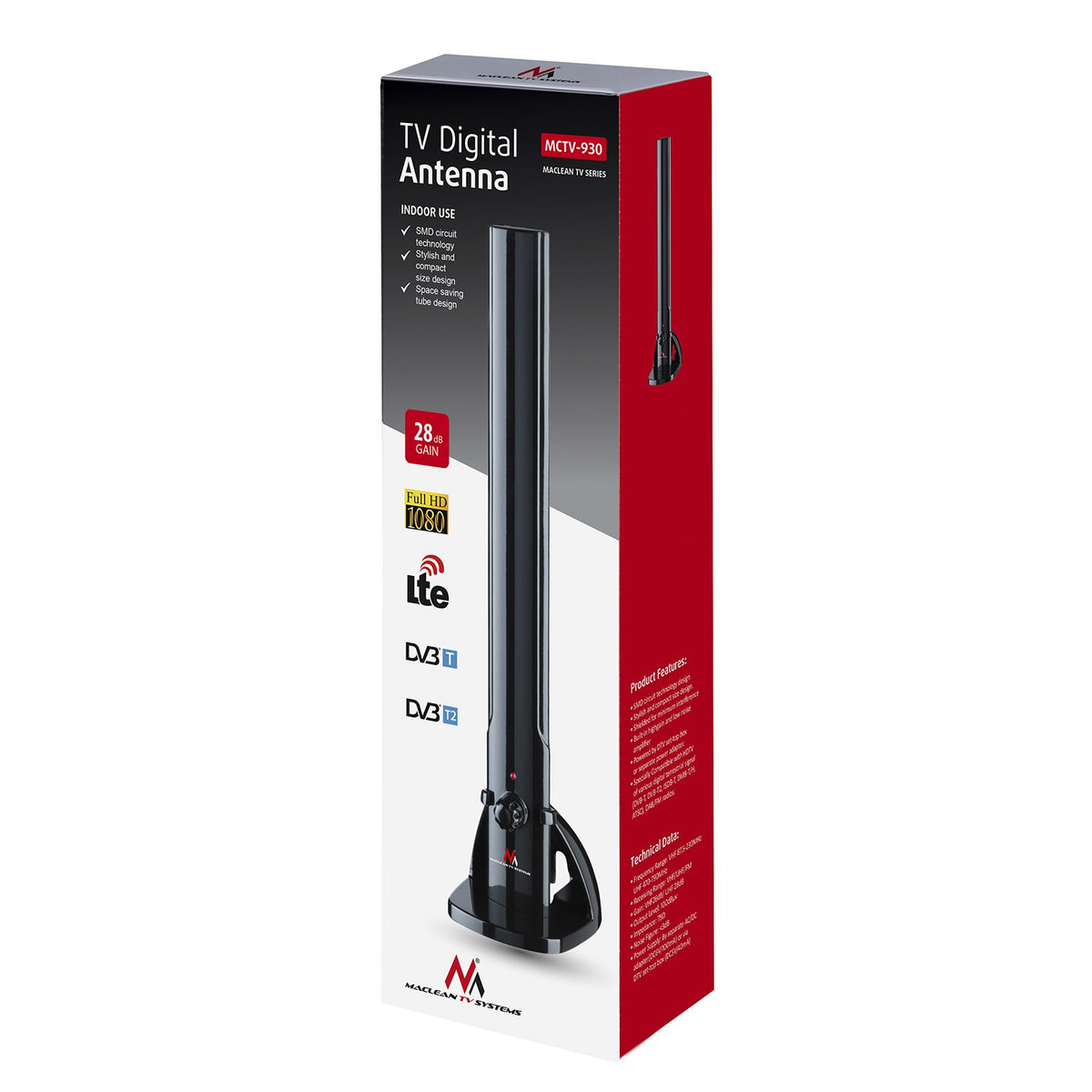 Maclean Maclean DVB-T/T2 HEVC TV Antenna, Indoor, LTE Tube Antenna, 5G Filter, Max Output Level 100 dBV, MCTV-930 – image 3