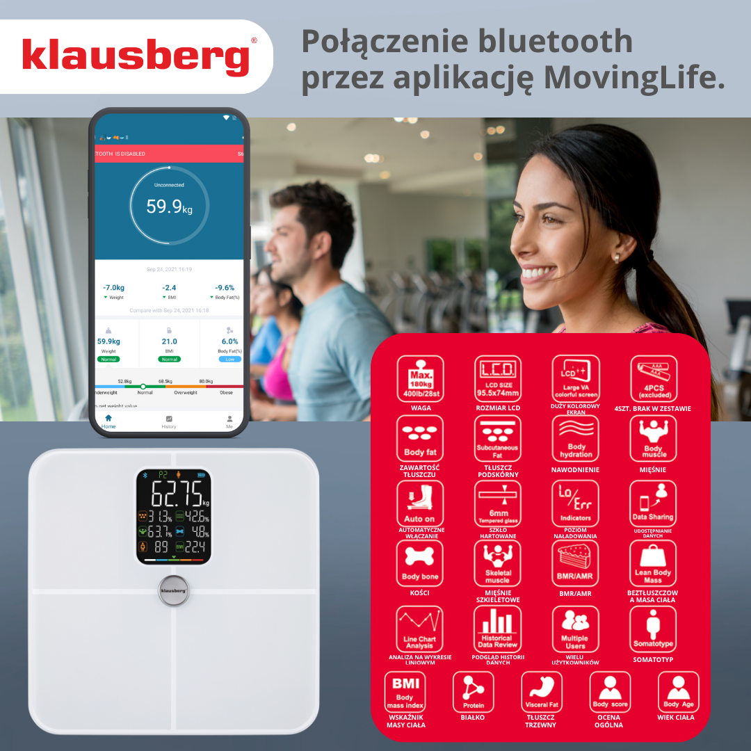 Klausberg Smart Bathroom Scale with Body Composition Analysis, 180 kg, Analytical, Smart – image 17