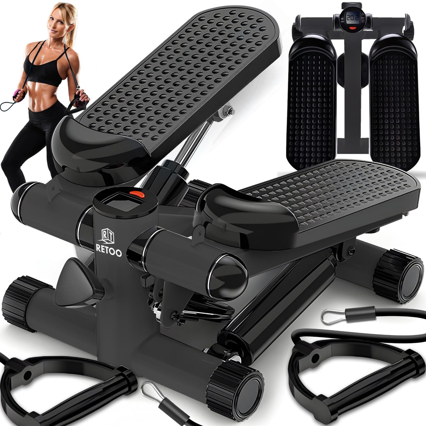 RTO Simple Stepper with Exercise Cables, Adjustable Fitness Settings, and LCD Counter - S242-1 – image 2