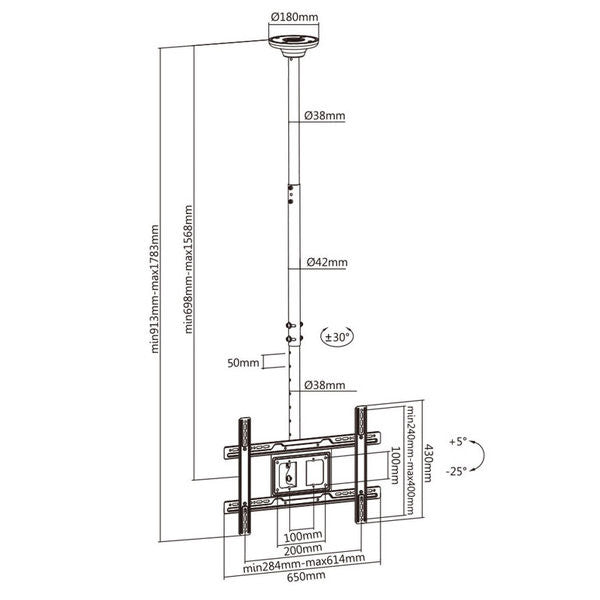 Maclean Maclean Ceiling-Mounted TV Mount, max VESA 600x400, 23-100", max 50 kg, MC-803 – image 9