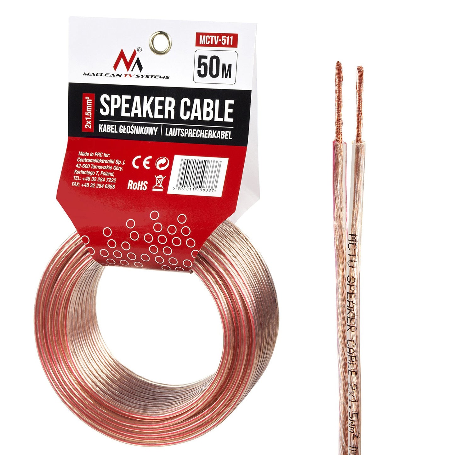 Maclean Maclean Transparent PVC Speaker Cable, 2*1.5 mm² / 48*0.20 CCA 3.5*7.0 mm, 25 m, MCTV-510 – image 3