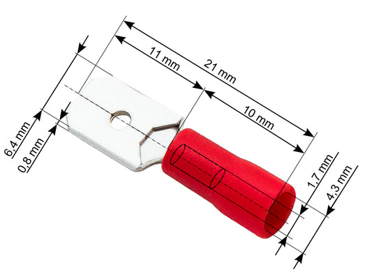 Blow Connectors – 43-032# Insulated Flat Male Connector 6.3/0.8, Red, 100 pcs.
