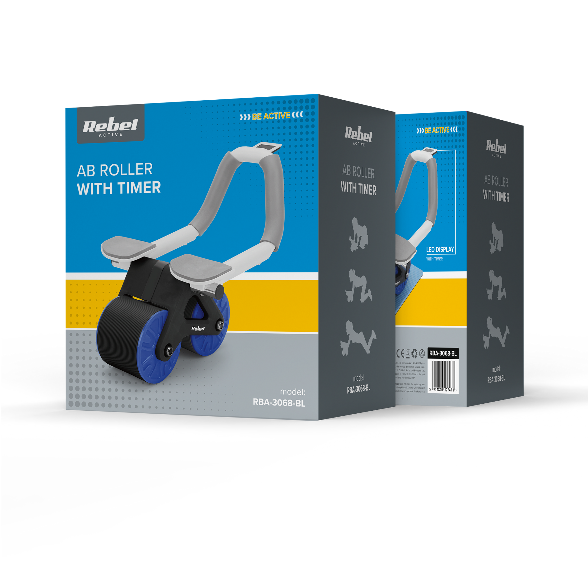 Rebel Abdominal exercise tool with timer, AB Roller Wheel AB-3, black and blue, REBEL ACTIVE – image 6