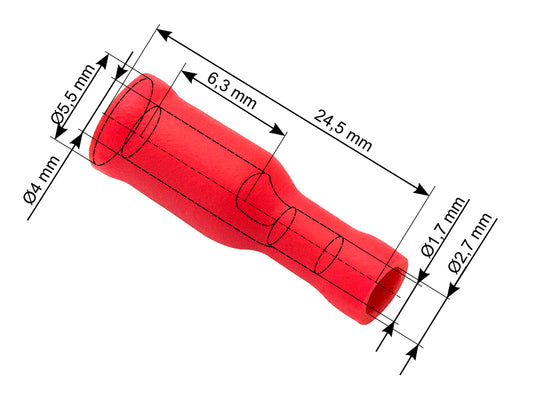 Blow Connectors – 43-048# Insulated Connector, 4.0/24.5 mm Female, Red, 100 pcs.