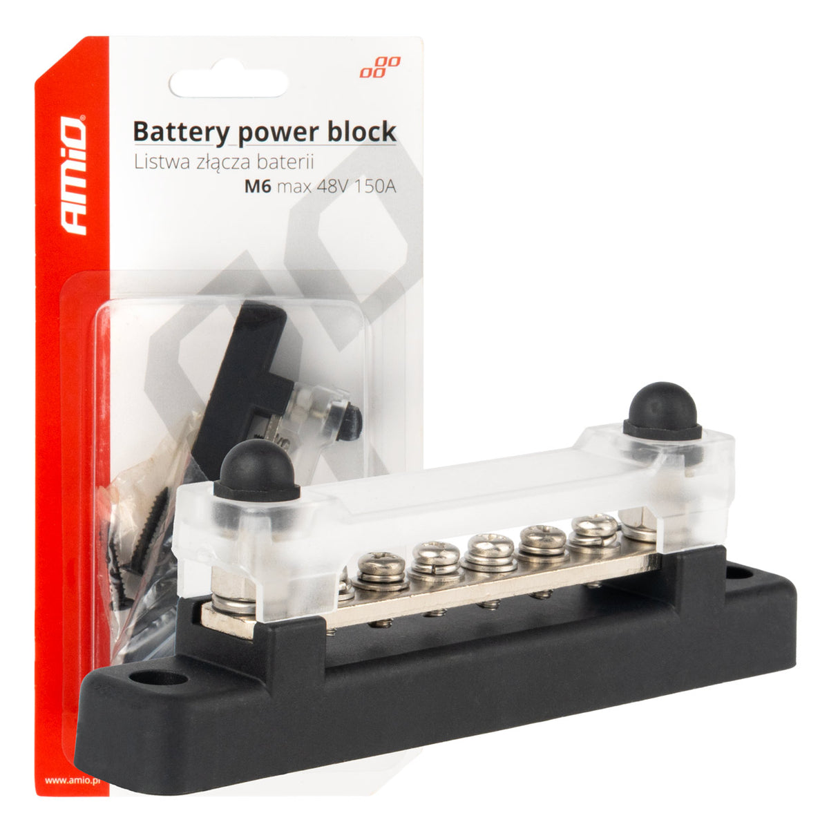 AMiO M6 12V–48V 150A Negative Ground Bus Bar Distribution Block - AMIO-03809