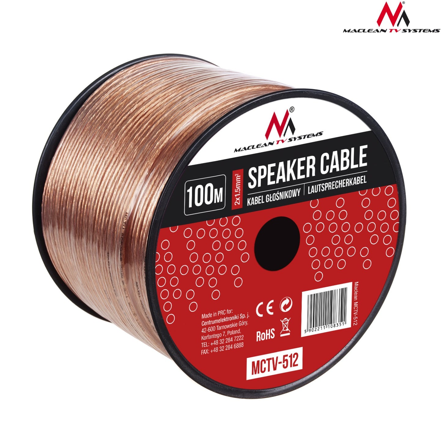 Maclean Maclean Transparent PVC Speaker Cable, 2*1.5 mm² / 48*0.20 CCA 3.5*7.0 mm, 25 m, MCTV-510 – image 7