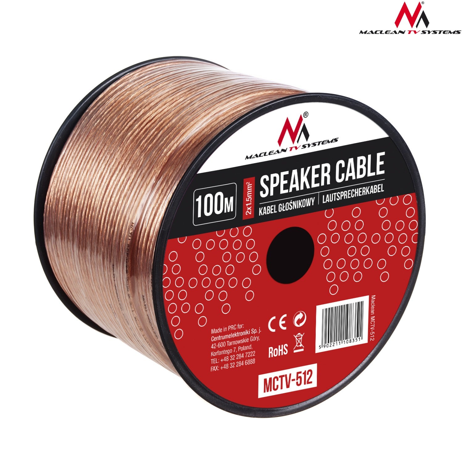 Maclean Maclean Transparent PVC Speaker Cable, 2*1.5 mm² / 48*0.20 CCA 3.5*7.0 mm, 25 m, MCTV-510 – image 7