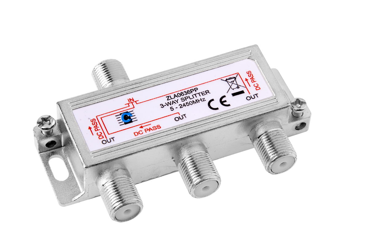 Cabletech Filters, amplifiers, separators, crossovers, splitters – 3-Way Splitter, 5–2450 MHz, Power-Pass