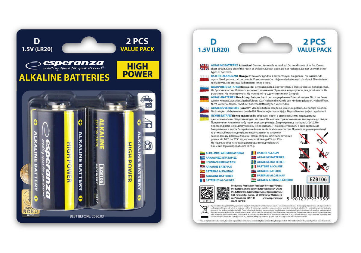 Esperanza Alkaline, coin-cell – EZB106 Esperanza LR20 Alkaline Batteries, 2-Pack, Blister Pack – image 5