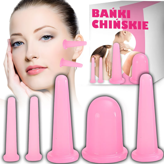 RTO Chinese Cupping Cups for Face, Neck, Decolletage, and Body Massage—Flexible Silicone, 5-Pack, SR269
