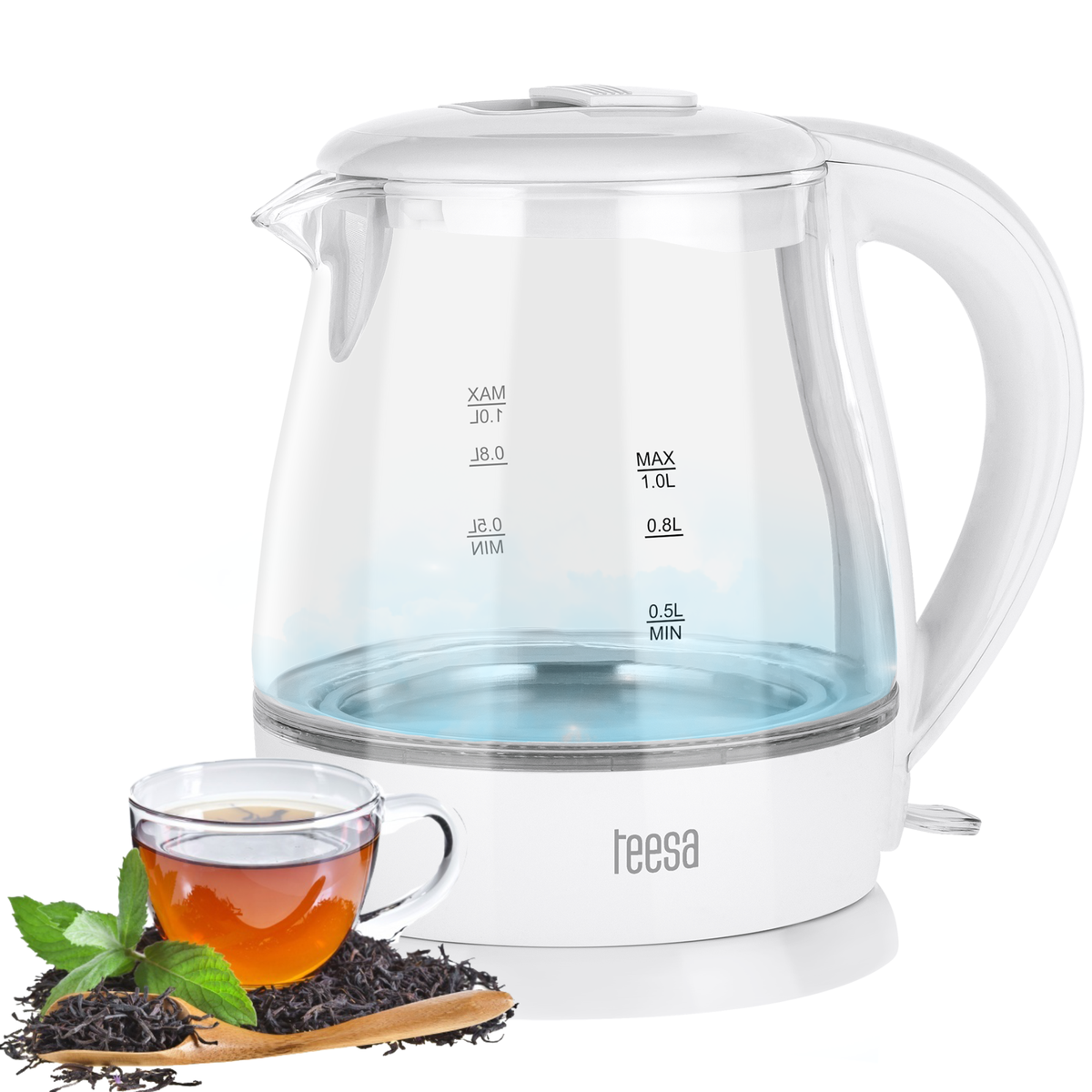 Teesa Electric – TEESA Electric Kettle, Glass, 1630 W, White, 1 L – image 7