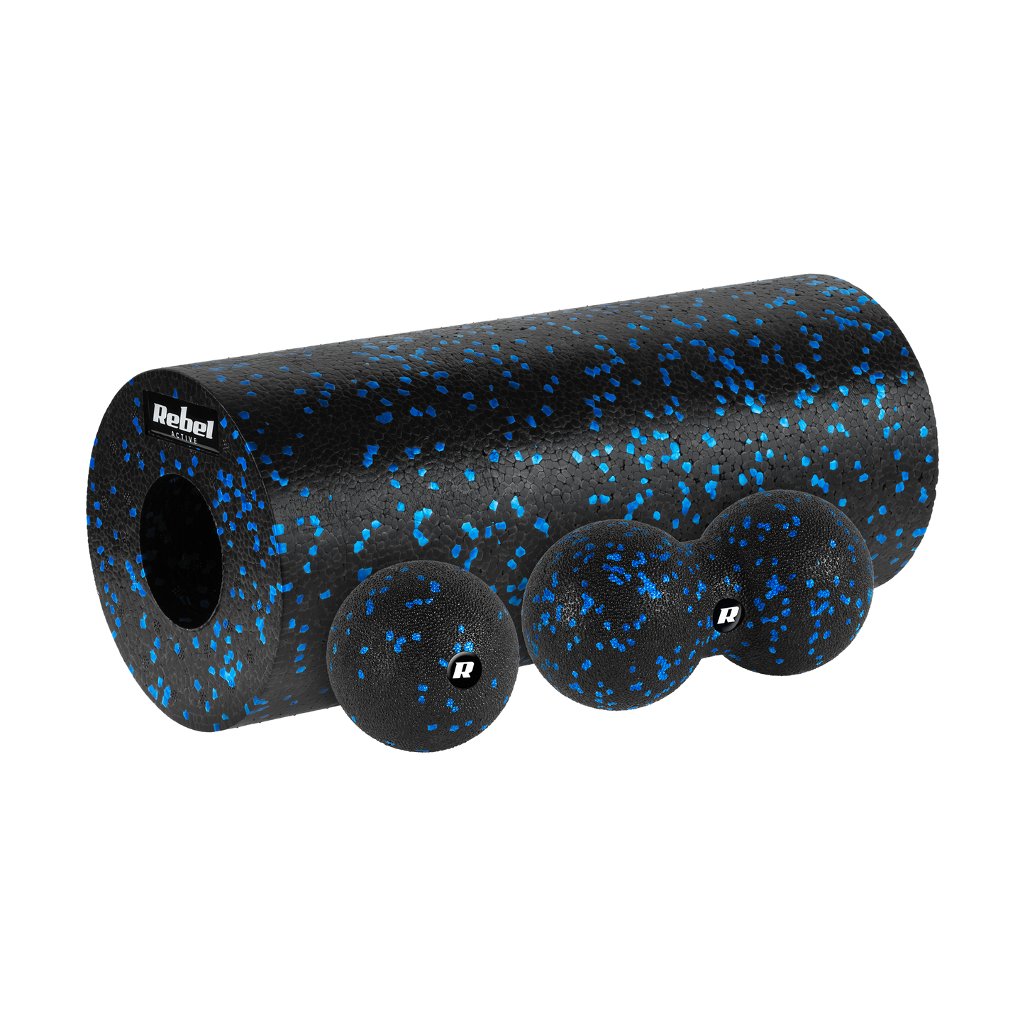 Rebel Massage roller set, roller, ball, duoball, 3 pieces, black and blue, EPP material, REBEL ACTIVE