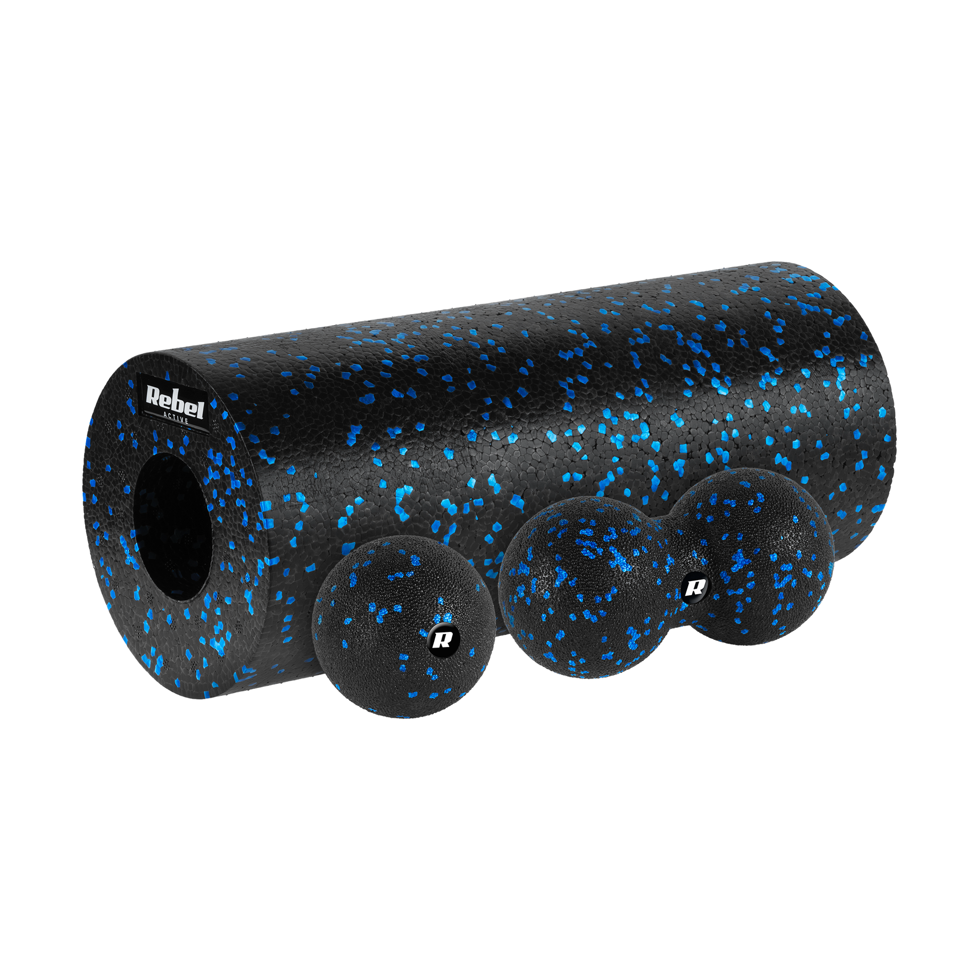 Rebel Massage roller set, roller, ball, duoball, 3 pieces, black and blue, EPP material, REBEL ACTIVE