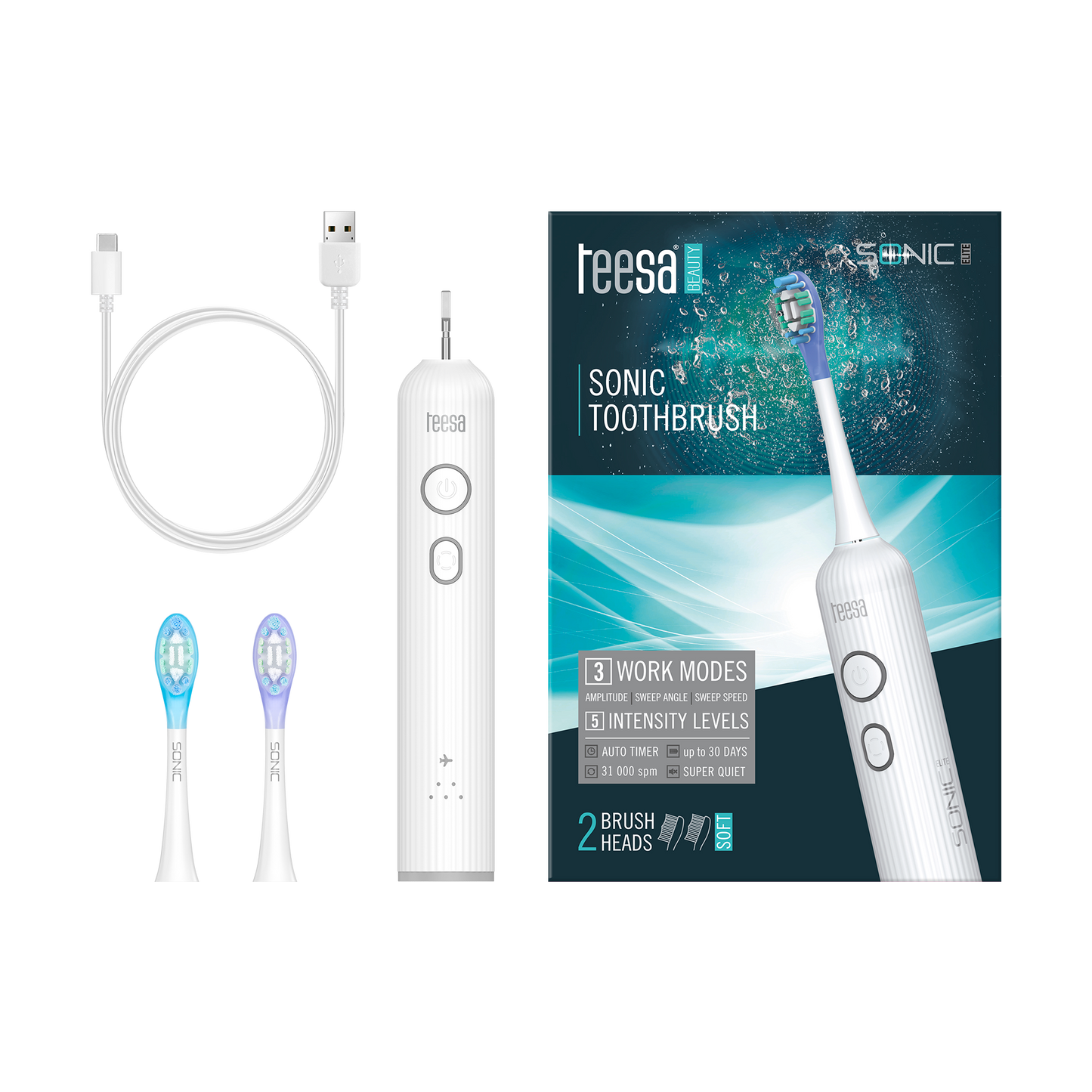 Teesa The remaining – Teesa Sonic Elite Sonic Toothbrush, White – image 6