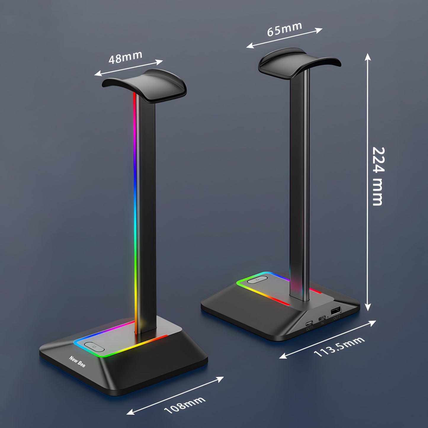 RTO New Bee Gaming Headphone Stand with RGB LED Lighting and USB Hub – image 4