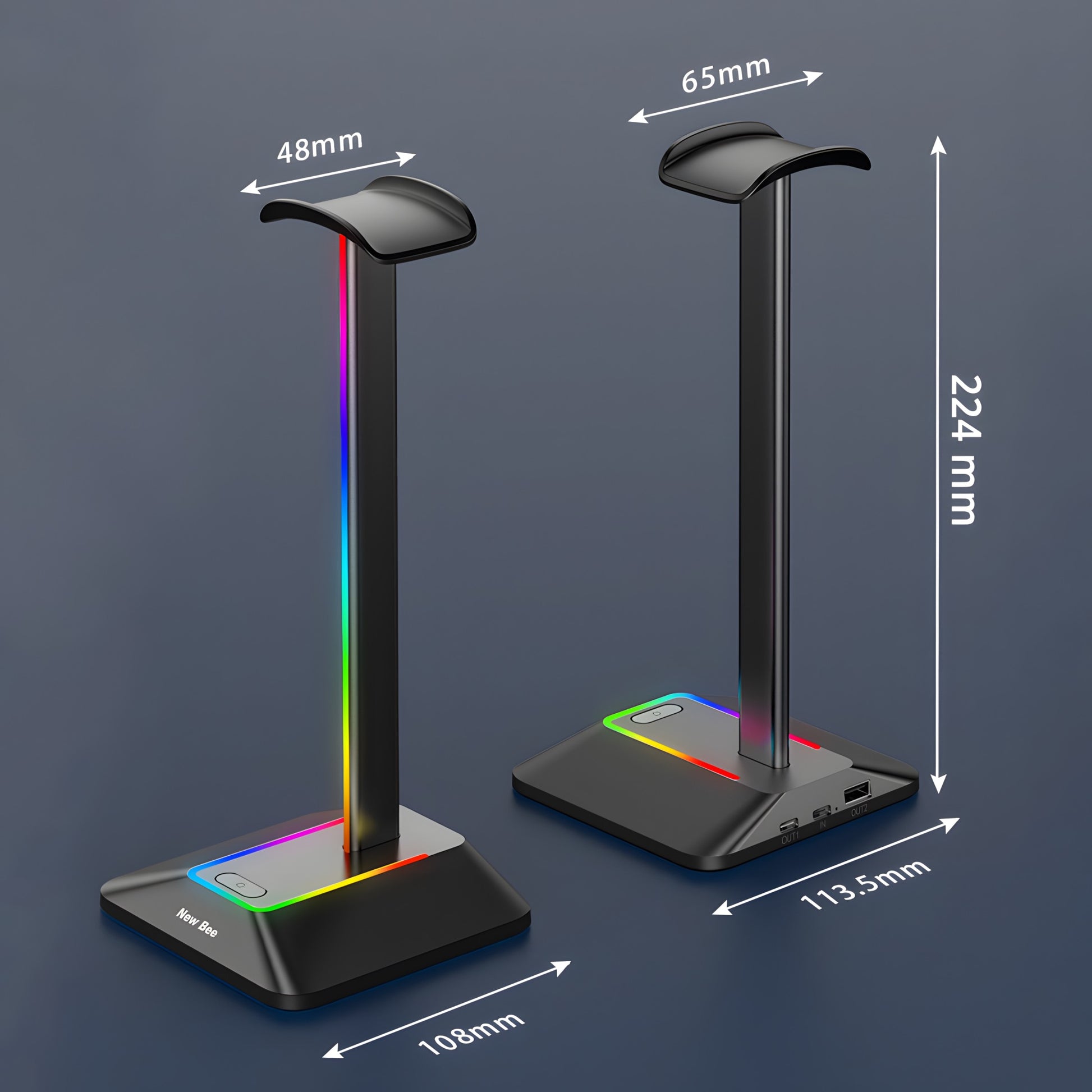 RTO New Bee Gaming Headphone Stand with RGB LED Lighting and USB Hub – image 4