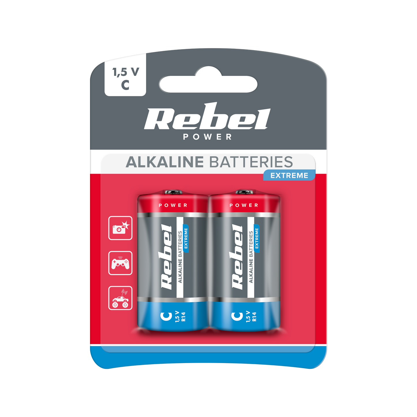 Rebel Alkaline, coin-cell – REBEL EXTREME LR14 Alkaline Batteries, 2 per pack.