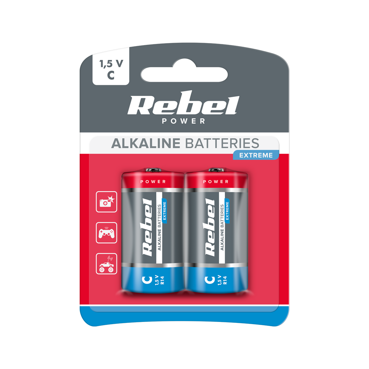 Rebel Alkaline, coin-cell – REBEL EXTREME LR14 Alkaline Batteries, 2 per pack.