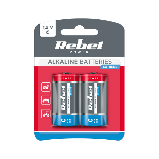 Rebel Alkaline, coin-cell – REBEL EXTREME LR14 Alkaline Batteries, 2 per pack.