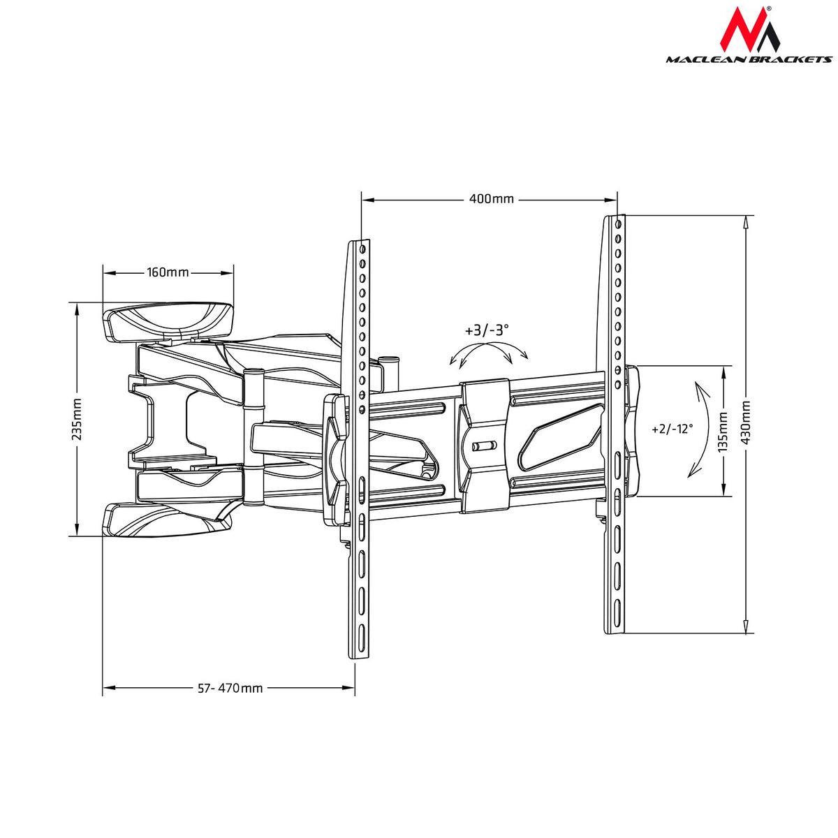 Maclean Maclean TV Mount / Bracket, max VESA 400x400, 32-75", up to 40 kg, black, MC-665 – image 22
