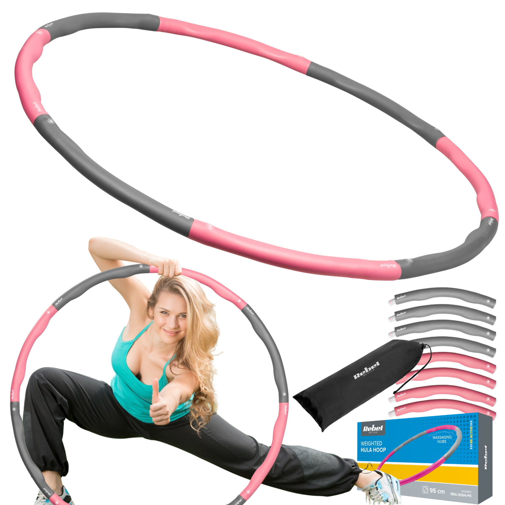 Rebel Massagers for – 95 cm Weight-Loss Hula Hoop, Pink, REBEL ACTIVE – image 7