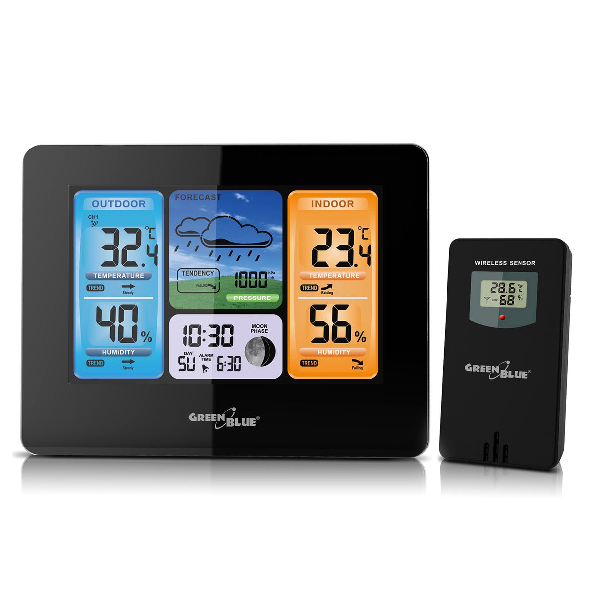 GreenBlue GreenBlue Wireless Weather Station, Color Display, with DCF System and Moon Phases, GB526