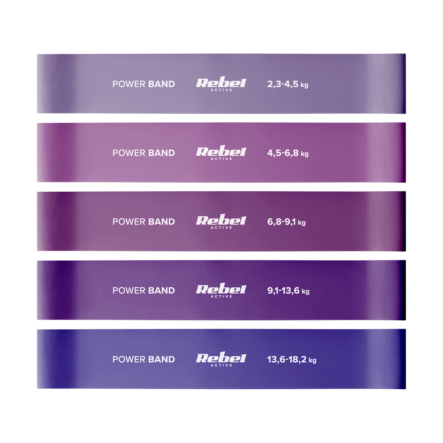 Rebel Latex Exercise Band Set - Mini Band L, 2.3–18.2 kg, 5 bands, purple, REBEL ACTIVE – image 3