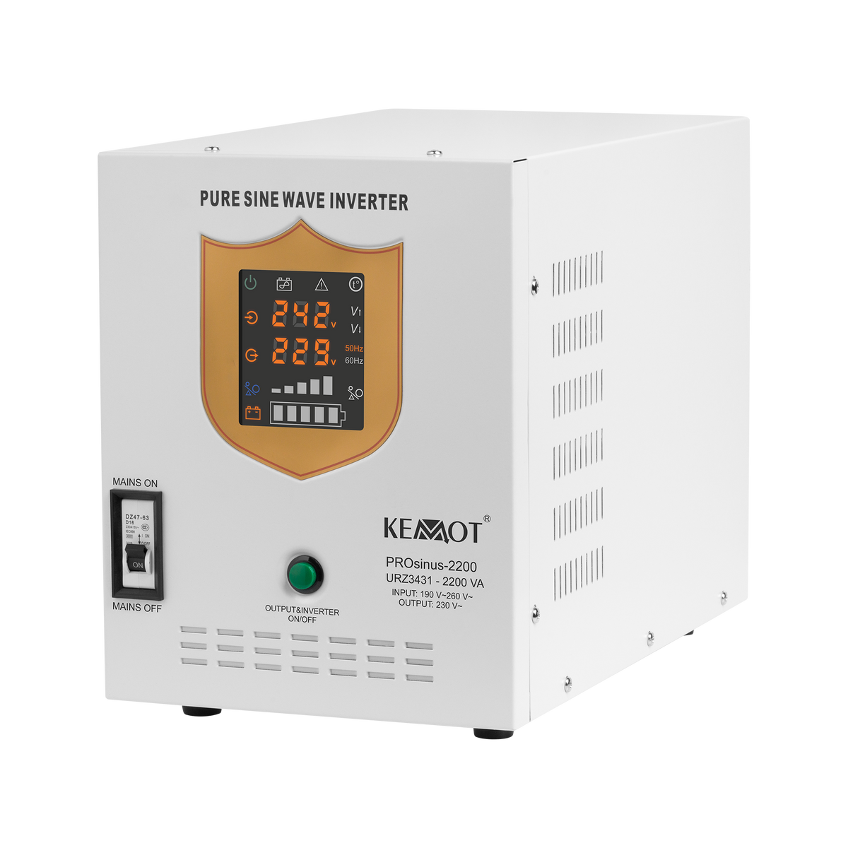Kemot KEMOT PROsinus-2200 Uninterruptible Power Supply (UPS) — a power converter with a pure sine wave output and a charging function — 12V, 230V, 2200VA/1600W